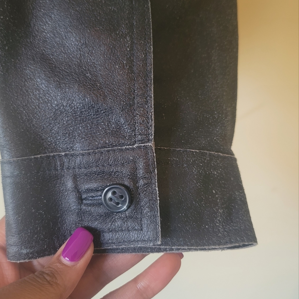 NWOT Liz Claiborne Navy Blue Distressed Leather Jacket Coat Blazer Size L - Picture 4 of 6